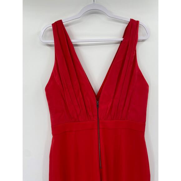 Alice + Olivia Gale Deep V-Neck Sleeveless Wide Leg Red Crepe Jumpsuit Size 12 - Picture 7 of 9